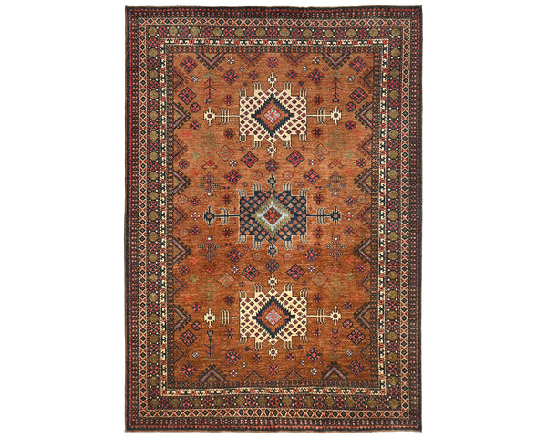6x8 Brown Ersari Afghan Hand Knotted Veg Dye Wool Area Rug